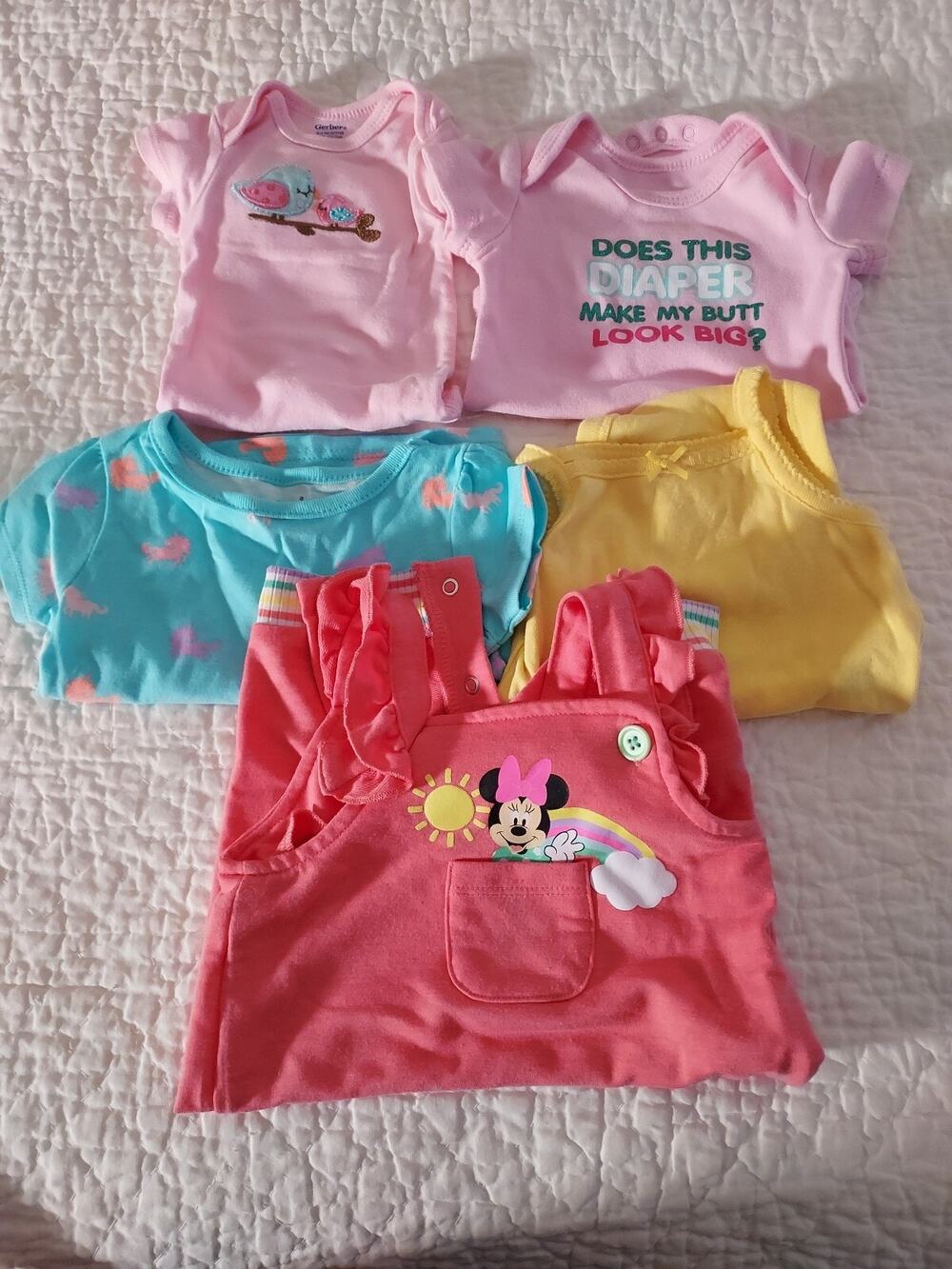 Lot Of 5 Baby Girl Tops One Piece With Snaps Size 3 Months Rompers T shirts EUC